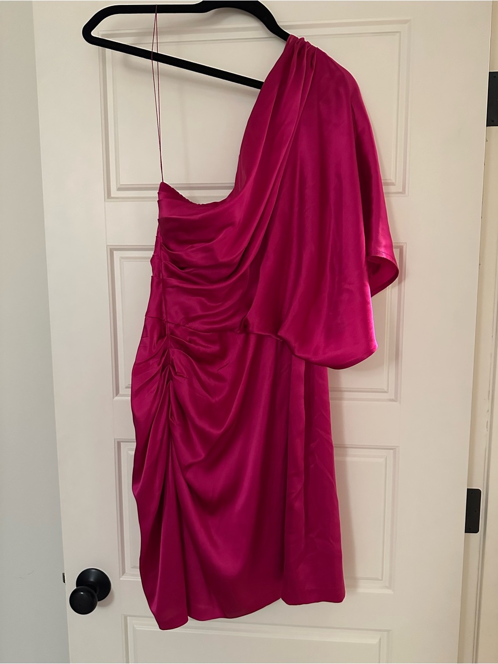 Aidan Mattox One-Shoulder Hot Pink Satin Dress